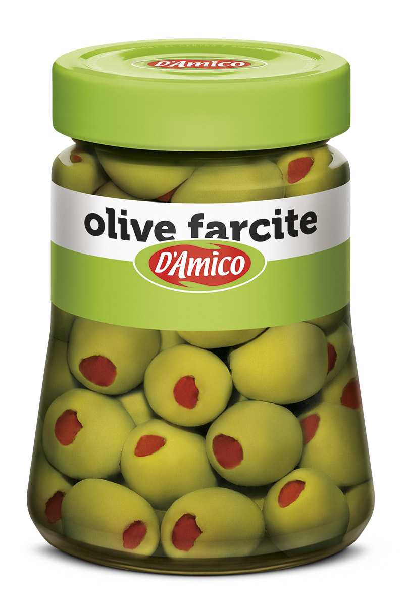 Olive farcite con pasta di peperoni