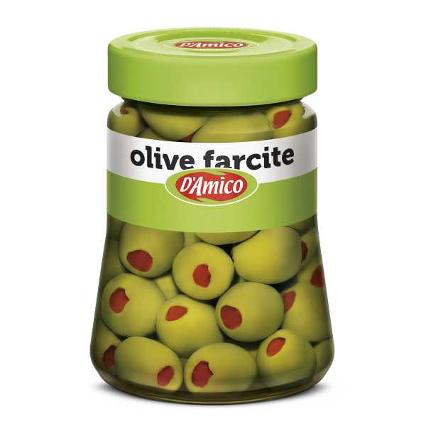 Olive farcite con pasta di peperoni