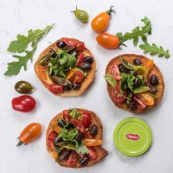 Bruschette with Cherry Tomatoes and Crushed Olives Naples Style